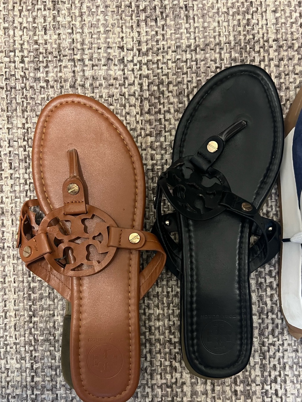 Tory Burch Two-Tone Miller Logo Thong Sandals - Brown & Black
